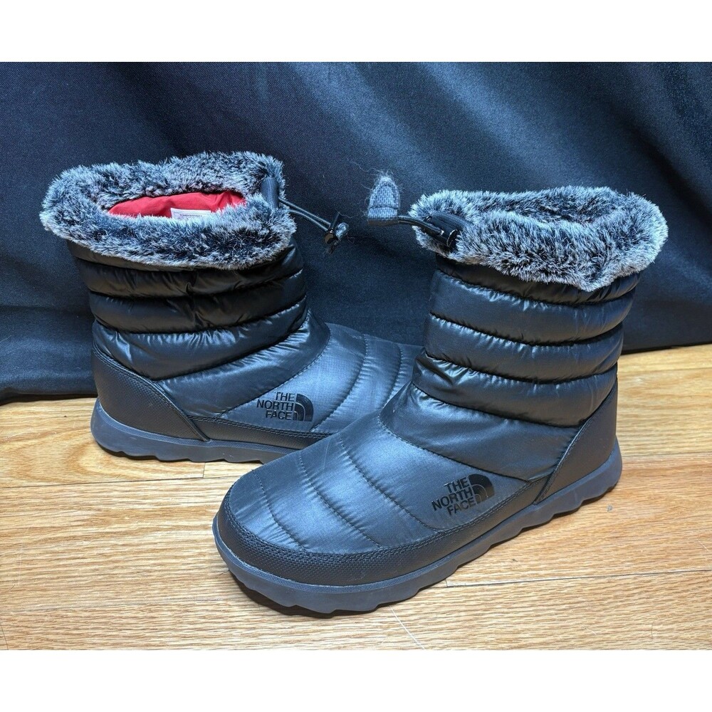 The North Face Womens Thermoball Insulated Black Winter Snow Boots Sz 10 Fur